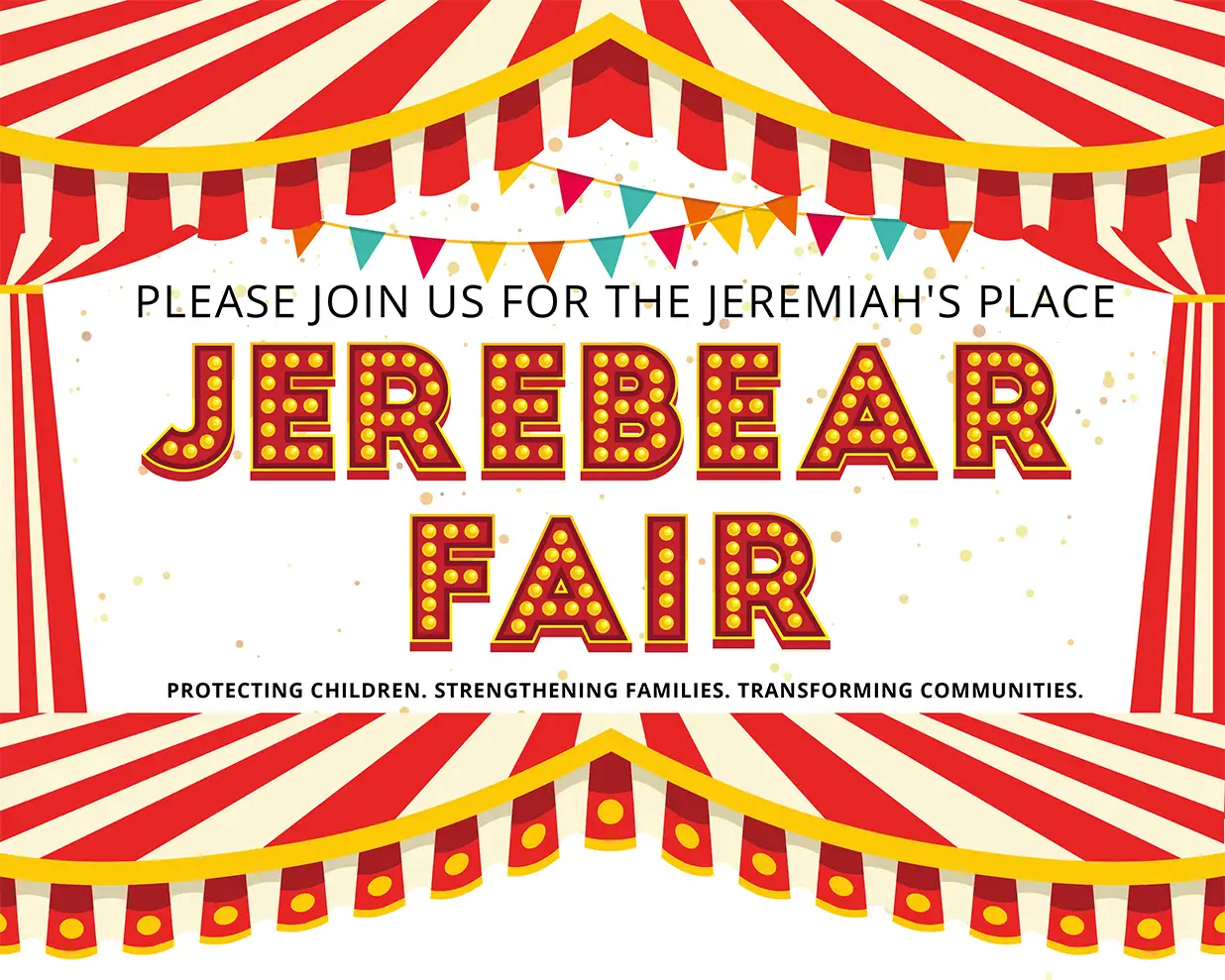 Jeremiah's Place JereBear Fair hero image in the design of a carnival or circus event